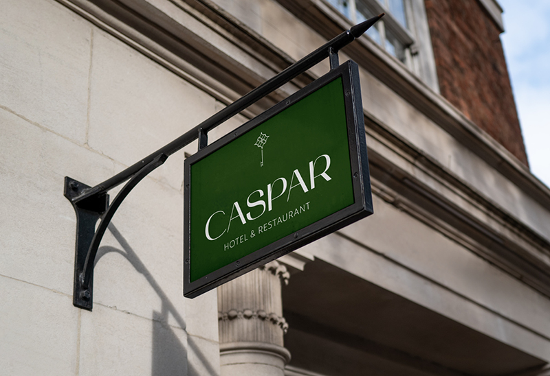 Schild mit Logo für Hotel Caspar