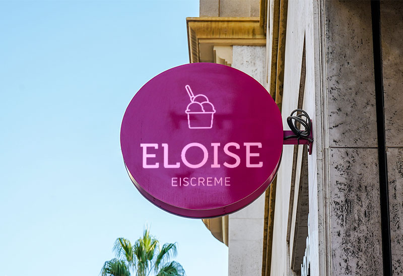 Straßenschild mit dem Logo der Eismarke ELoise