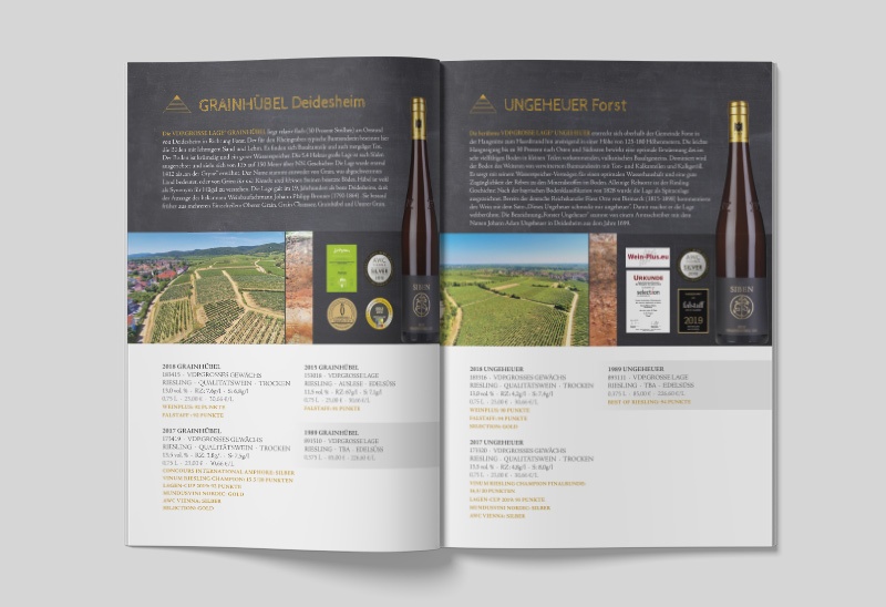 Gestaltung der Broschüren für das Weingut Siben Erben in Deidesheim / Pfalz